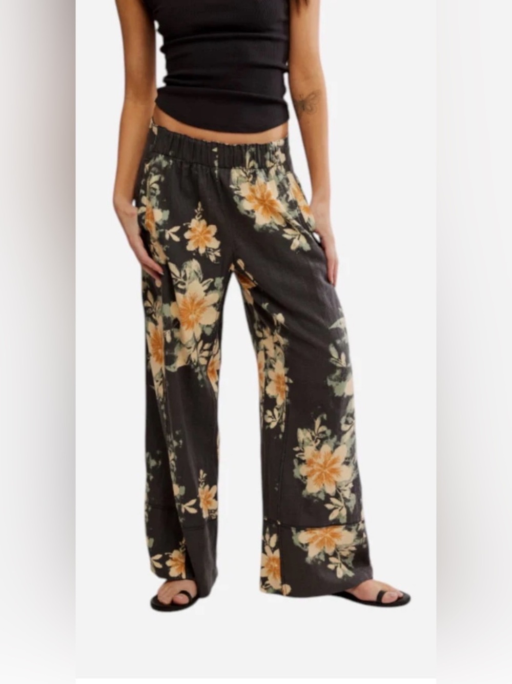 FREE PEOPLE DAYS END LINEN PRINTED PULL ON PANTS LARGE LIKE NEW